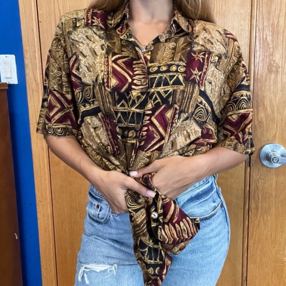 Vintage print blouse shirt‎ L